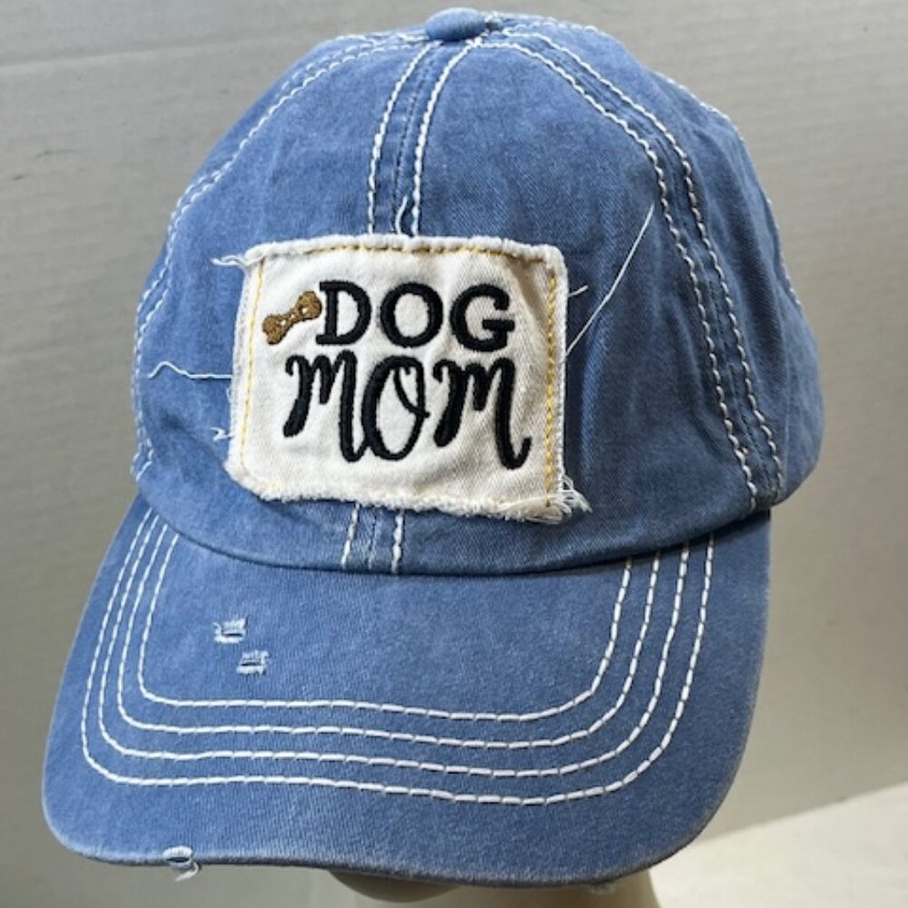 Dog Mom Embroidered Distressed Wash Cotton Hat Cap Adjustable Classic